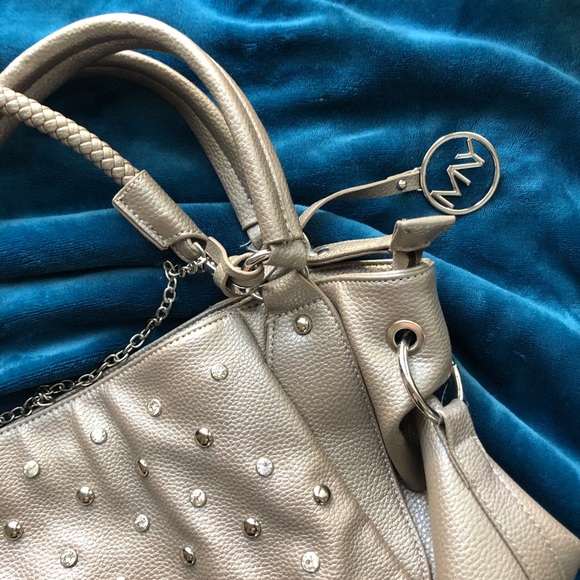 Faux Designer Style Brushed Metal Medium Purse - Picture 2 of 4